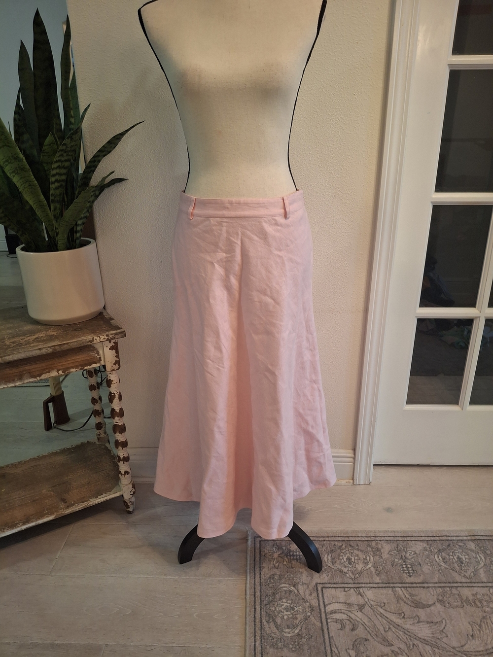 Ralph Lauren Soft Pink Midi A-Line Linen Skirt